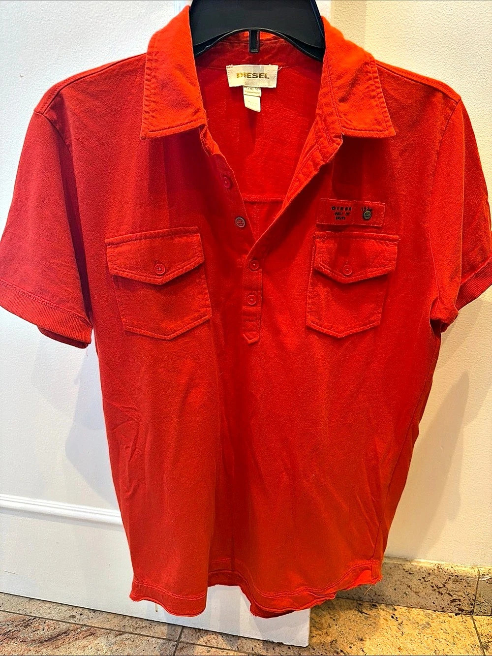 Diesel Short Sleeve Utility Shirt in Orange Size Medium Like New